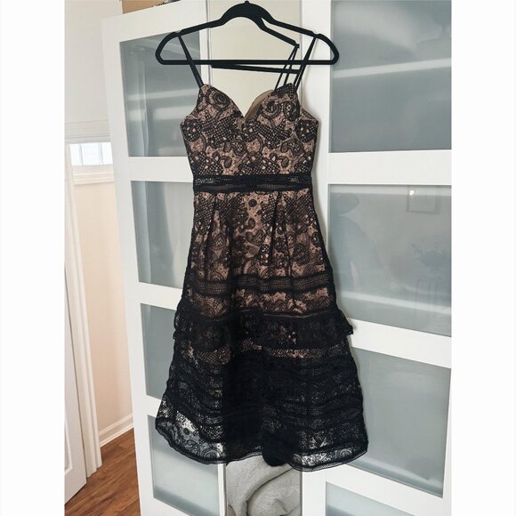 Beautiful Black and Tan Lace Gown (XS or S) - Picture 1 of 3